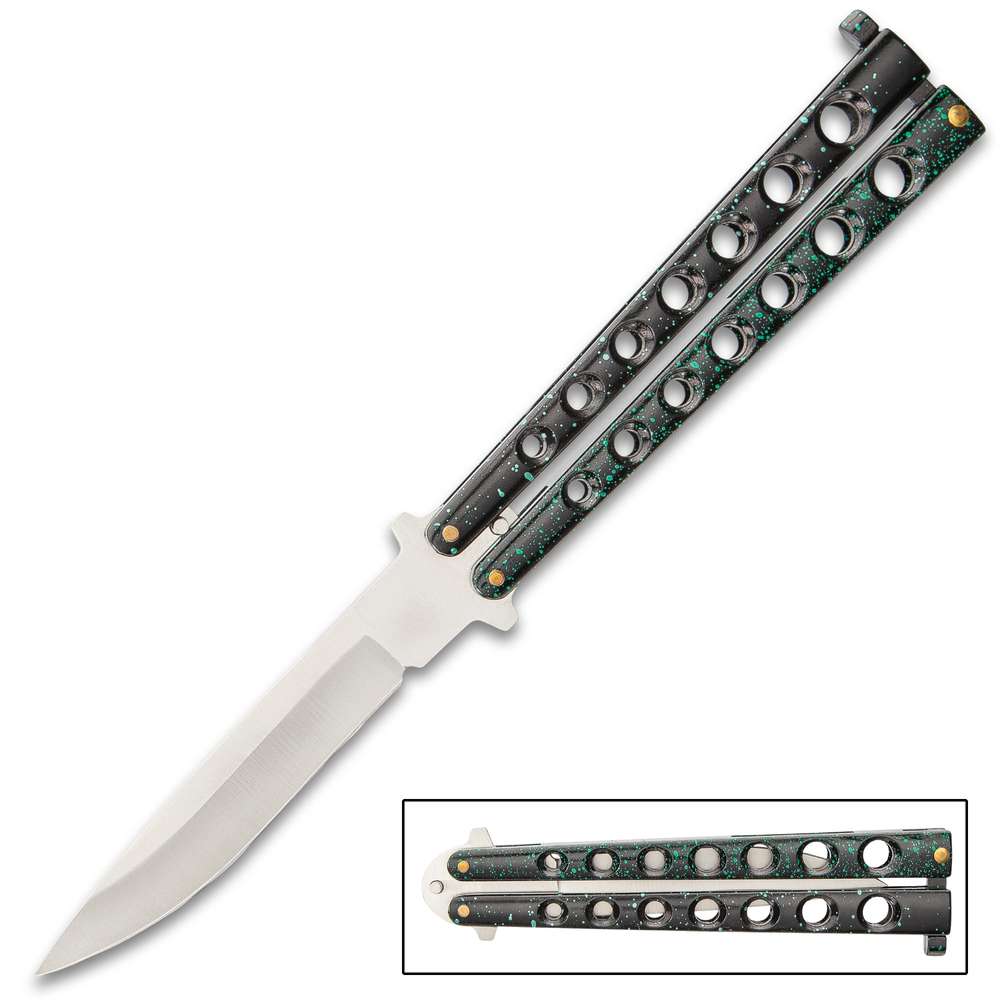 Green Speed Demon Butterfly Knife - Stainless Steel Blade, Skeletonized Steel
